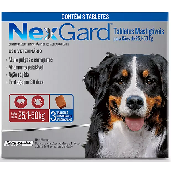 NexGard Antipulgas e Carrapatos para Cães de 25,1 a 50 kg - 1 Comprimido