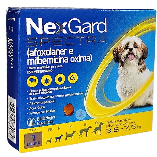 NexGard Spectra Antipulgas e Vermífugo Para Cães Entre 3,6kg e 7,5kg