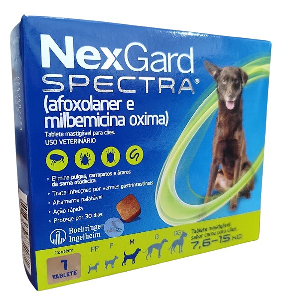 NexGard Spectra Antipulgas e Vermífugo Para Cães Entre 7,6kg e 15kg