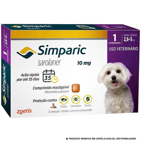 Simparic 10mg Antipulgas Para Cães 2,6 a 5kg 1 comprimido