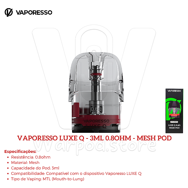 Resistencia Vaporesso LUXE Q 3ml 0.8 mesh pod