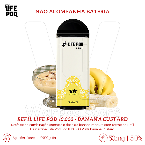Refil Desc Life Pod Eco II 10.000 - Banana Custard