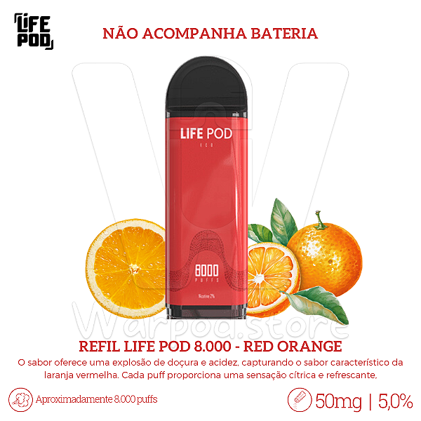 Refil Desc Life Pod 8.000 - Red Orange
