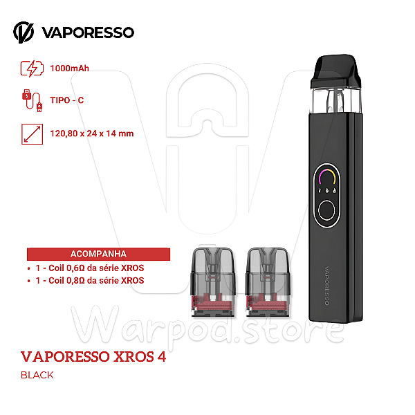 Aparelho Pod Vaporesso Xros 4 - Black