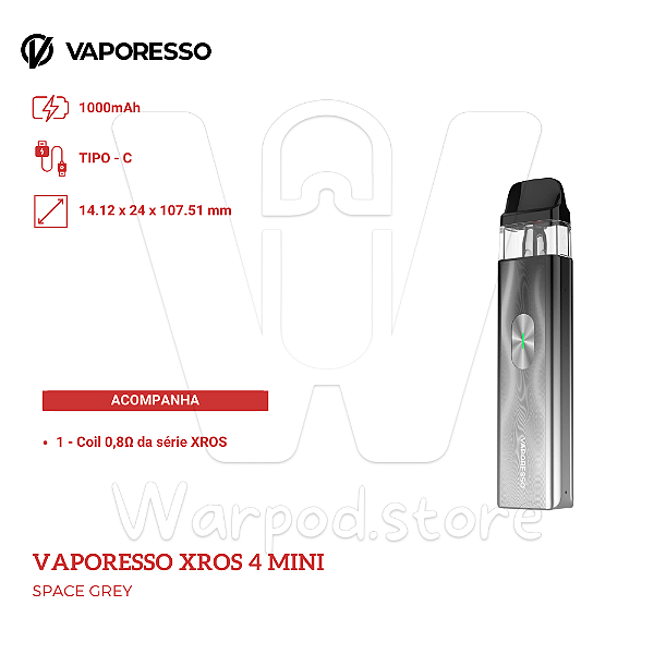Aparelho Pod Vaporesso Xros 4 Mini - Space Grey