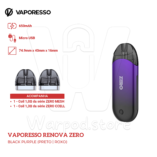 Aparelho Pod Vaporesso Renova Zero - Black Purple