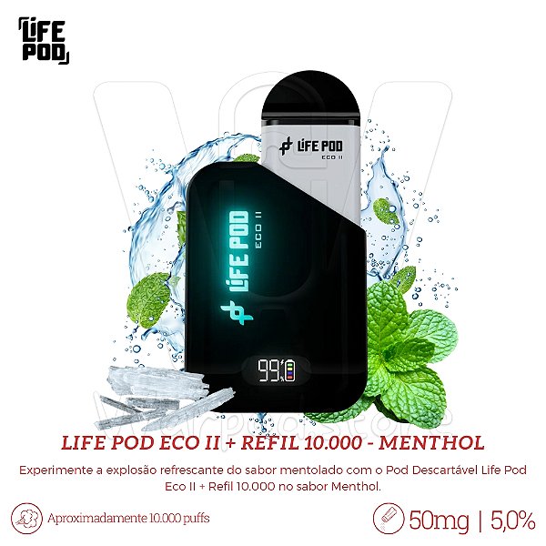 Bateria Life Pod Eco II + Refil 10.000 - Menthol