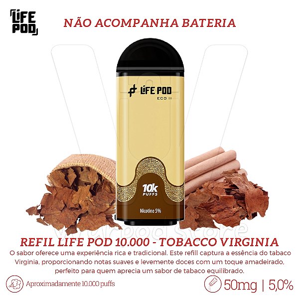 Refil Desc Life Pod Eco II 10.000 - Tobacco Virginia