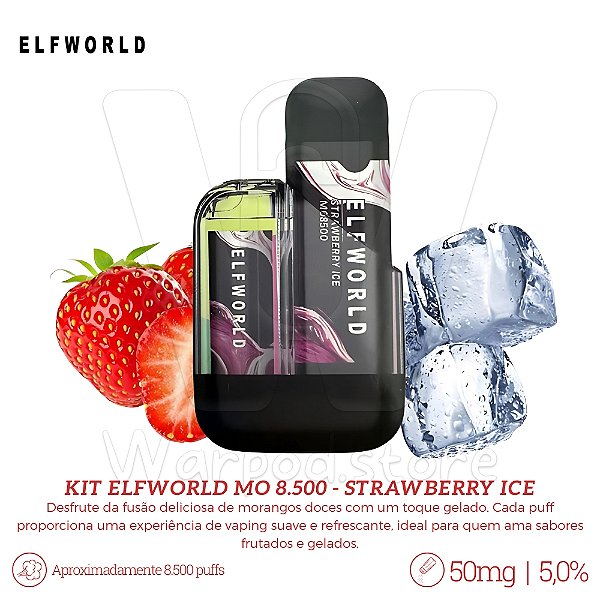 Bateria Elfworld + Refil MO8.500 - Strawberry Ice
