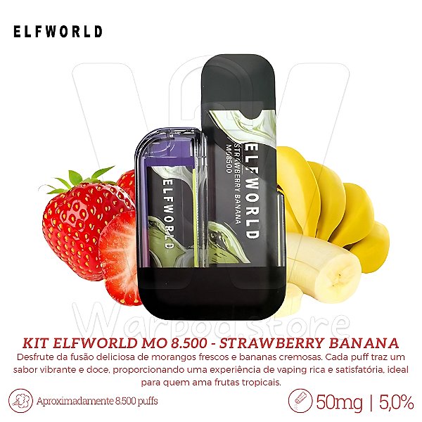 Bateria Elfworld + Refil MO8.500 - Strawberry Banana