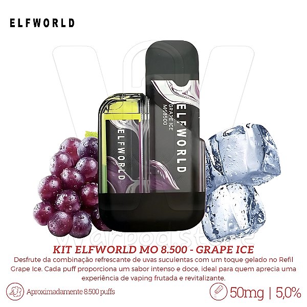 Bateria Elfworld + Refil MO8.500 - Grape Ice
