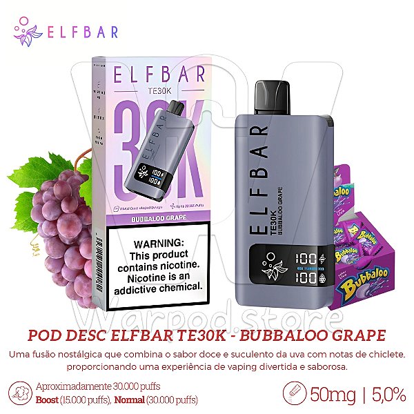 Pod Desc Elfbar TE30k - Bubbaloo Grape