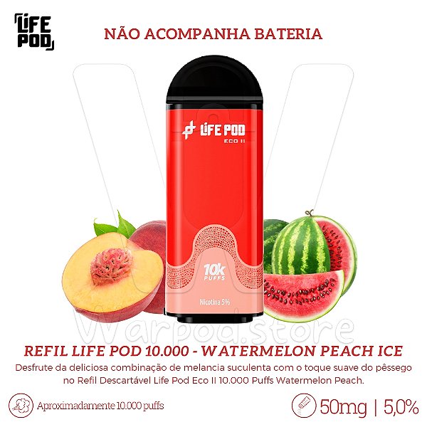 Refil Desc Life Pod Eco II 10.000 - Watermelon Peach Ice