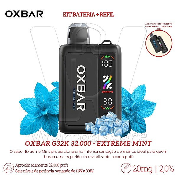 KIT Bateria + Refil Oxbar G32K 32.000 - Extreme Mint
