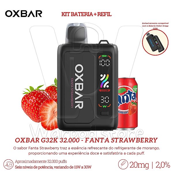 KIT Bateria + Refil Oxbar G32K 32.000 - Fanta Strawberry