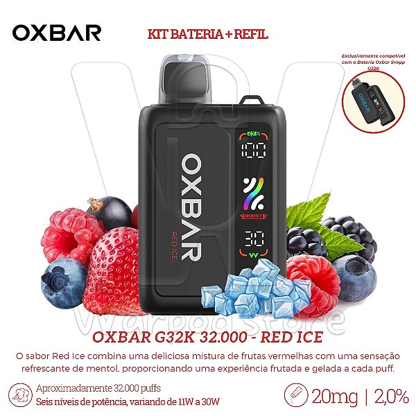 KIT Bateria + Refil Oxbar G32K 32.000 - Red Ice