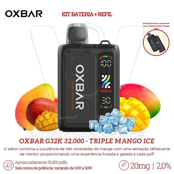KIT Bateria + Refil Oxbar G32K 32.000 - Triple Mango Ice