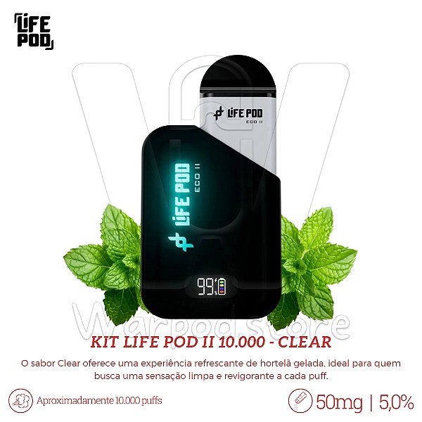 Bateria Life Pod Eco II + Refil 10.000 - Clear