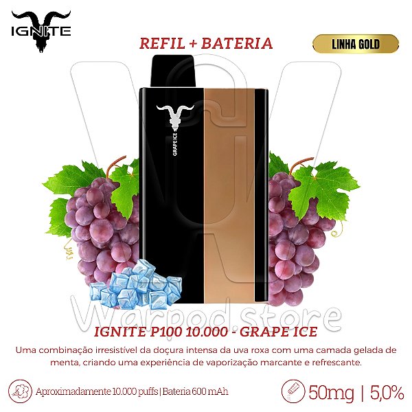 Pod + Refil Desc Ignite P100 10.000 (GOLD) - Grape Ice
