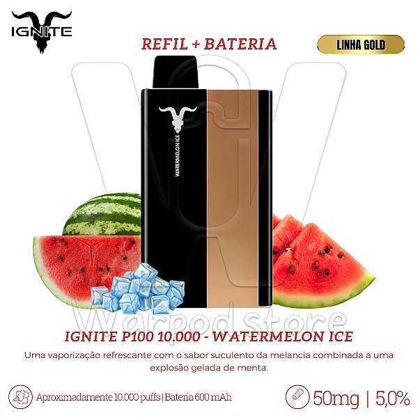 Pod + Refil Desc Ignite P100 10.000 (GOLD) - Watermelon Ice