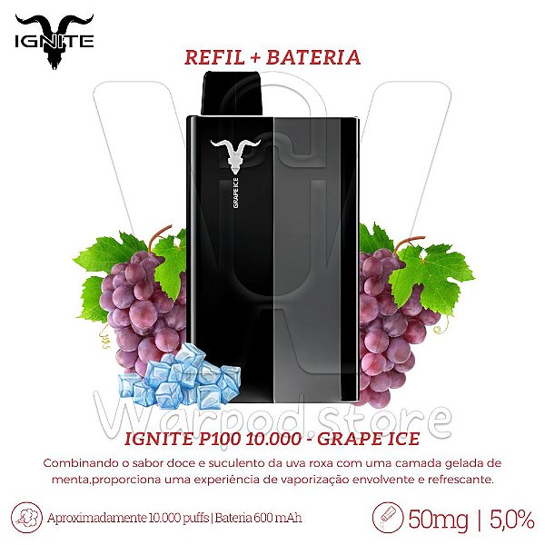 Pod + Refil Desc Ignite P100 10.000 - Grape Ice