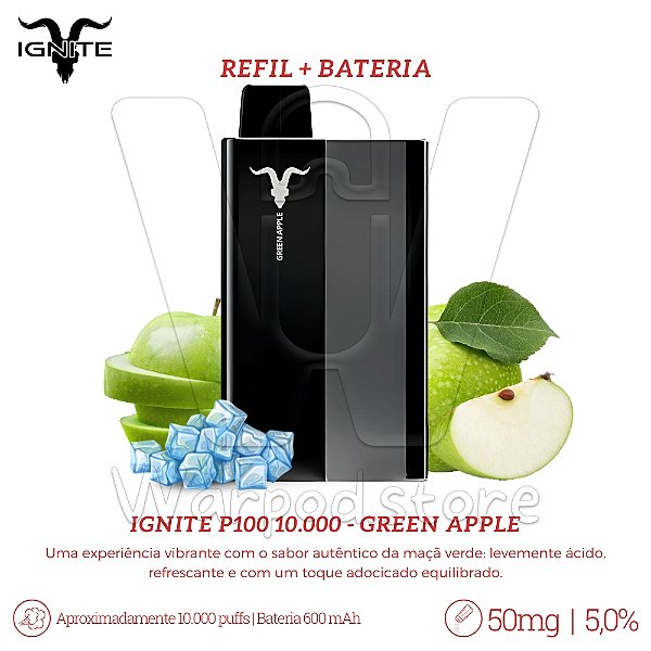 Pod + Refil Desc Ignite P100 10.000 - Green Apple