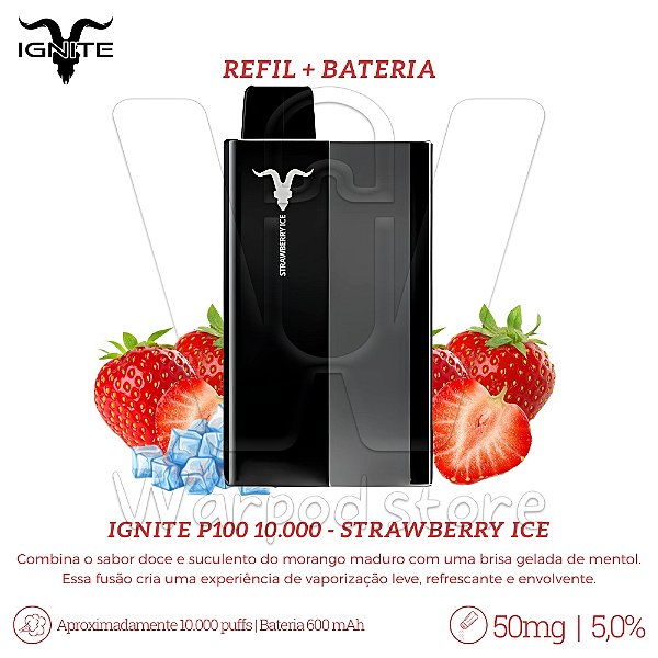 Pod + Refil Desc Ignite P100 10.000 - Strawberry Ice