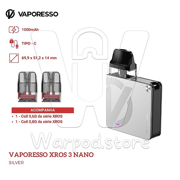 Aparelho Pod Vaporesso Xros 3 Nano - Silver