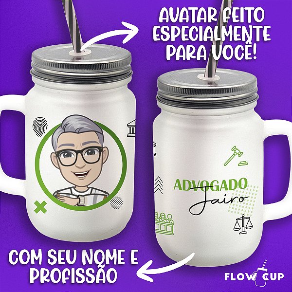 Copo de Vidro com Avatar e profissão - Advogado