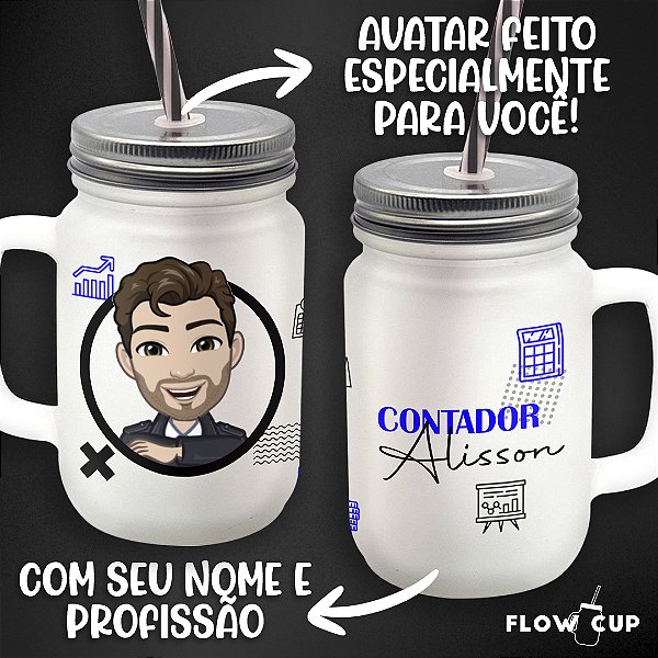 Copo de Vidro com Avatar e profissão - Contador
