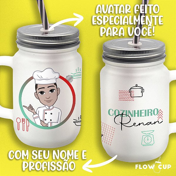 Copo de Vidro com Avatar e profissão - Cozinheiro