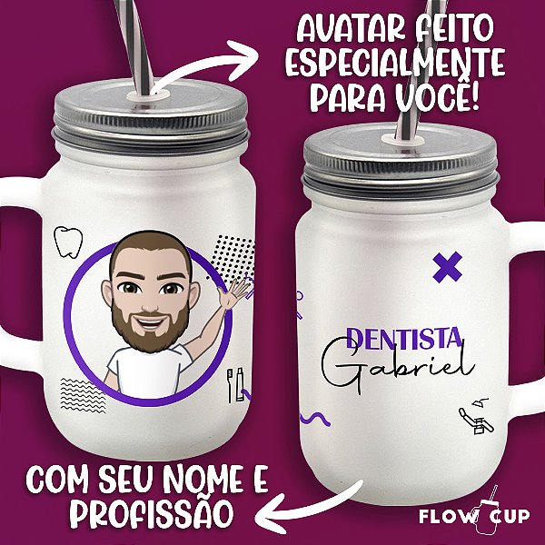 Copo de Vidro com Avatar e profissão - Dentista