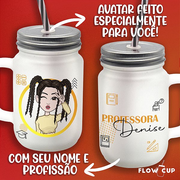 Copo de Vidro com Avatar e profissão - Professor