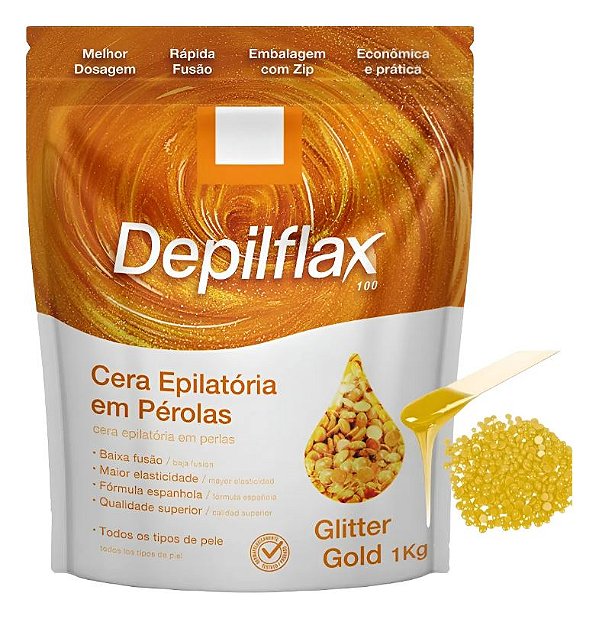 Cera Depilatória Em Pérolas Glitter Gold Depilflax 1kg