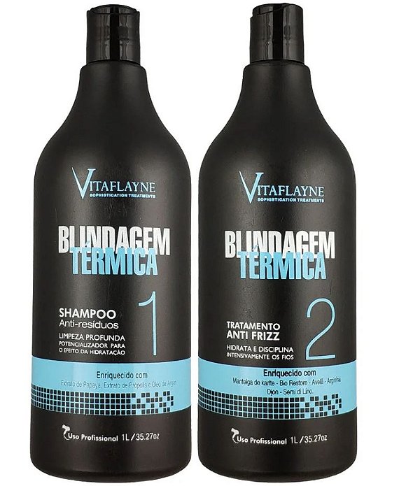 Kit Blindagem Térmica Tratamento Anti Frizz e Shampoo Anti Resíduo 2x1 Litro - Vitaflayne