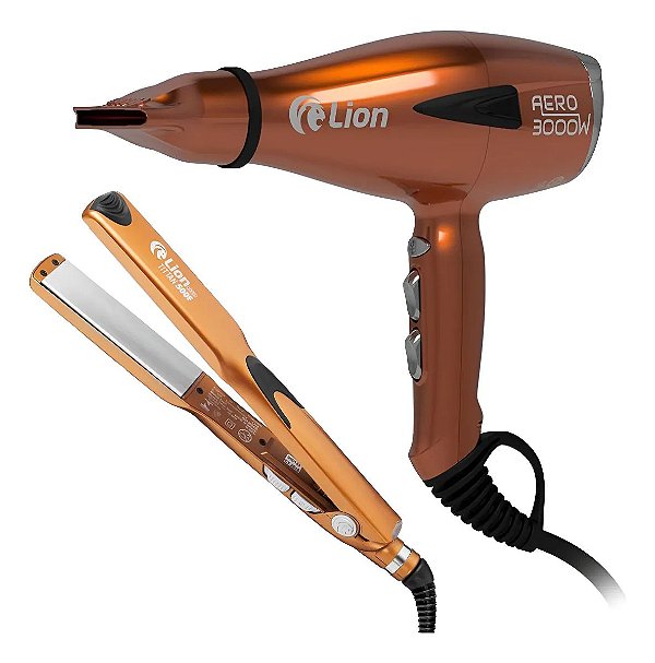 Kit Lion Secador Aero Cobre 3000w + Prancha Tittan 500f 220v