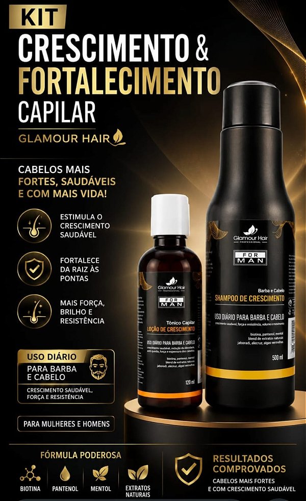 Kit Crescimento Barba e Cabelo Glamour Hair For Man