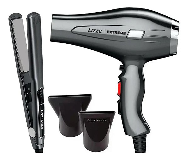 Kit Prancha + Secador de Cabelo Profissional - Extreme Lizze Voltagem:127V + Cera Polidora p/ Prancha Lizze .