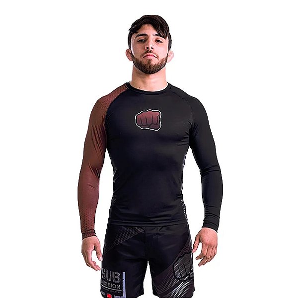 Rash Guard Marrom Kombat Manga Longa Koral
