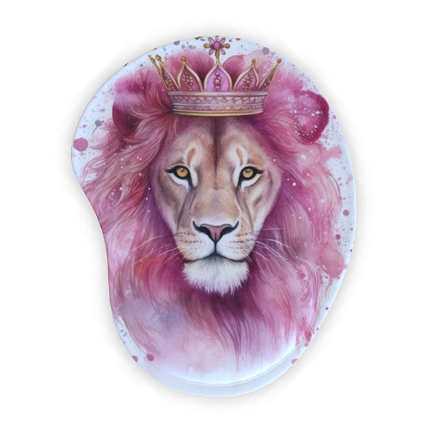 Mouse Pad com Apoio de Pulso - Leoa Rosa - Emborrachado, Estampas Impressão Digital