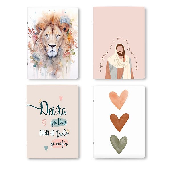 Kit 04 Cadernos Grampeados A5 ou A6, 80 páginas, sem pauta, 75g - Estilo Midori