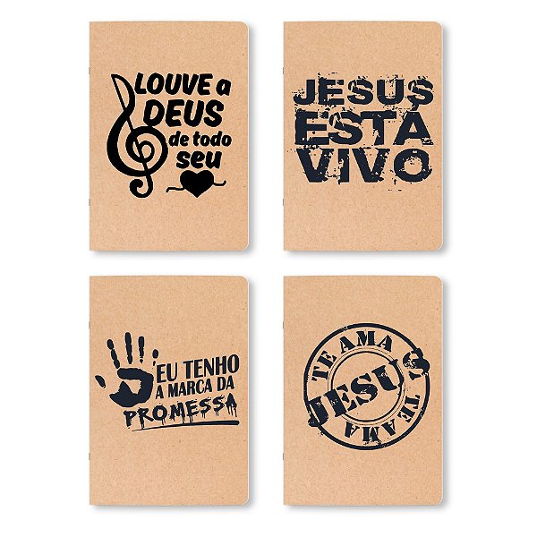 Kit 04 Cadernos Krafts Grampeados A5 ou A6, 80 páginas, sem pauta, 75g, Estilo Midori, K01