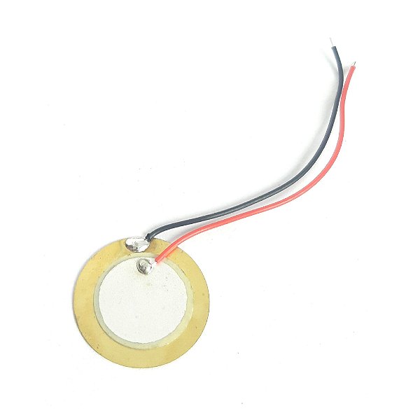 Pastilha Transdutor Piezo eletrico 20mm - Fios Soldados