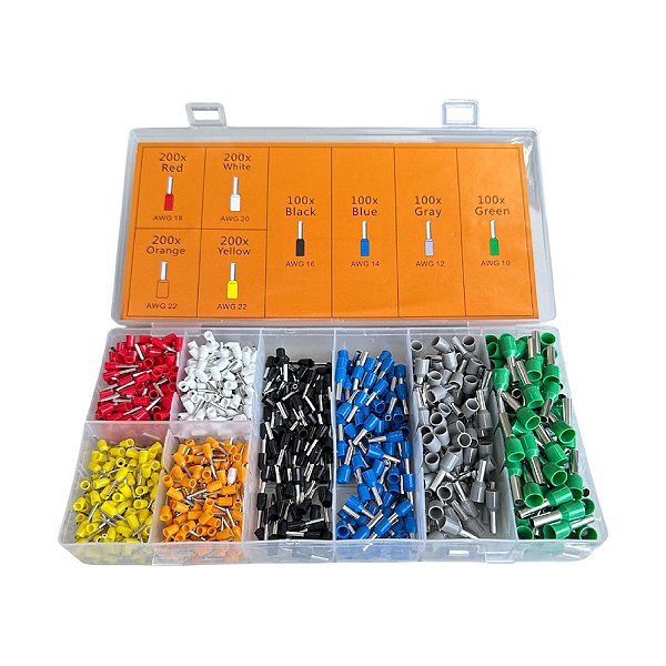Kit 1200 Terminal Elétrico Terminais Tubular Ilhós com Caixa Organizadora