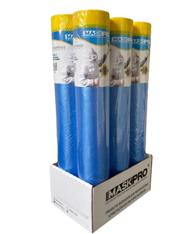 FILME PLASTICO COM FITA CREPE PARA MASCARAMENTO KIT COM 3 UN - MED. 1,5M X 20MTS - AZUL