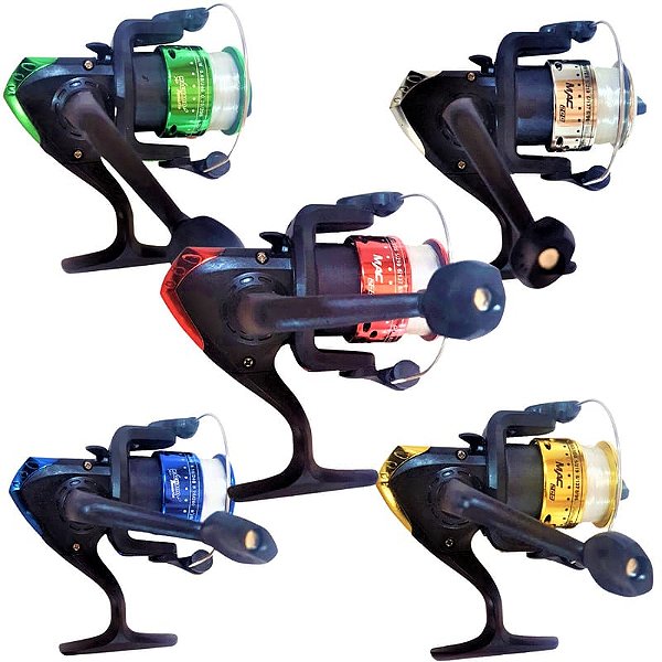 Molinete de Pesca Pequeno Simples Verão 200 com Linha - Diversas Cores Sortidas