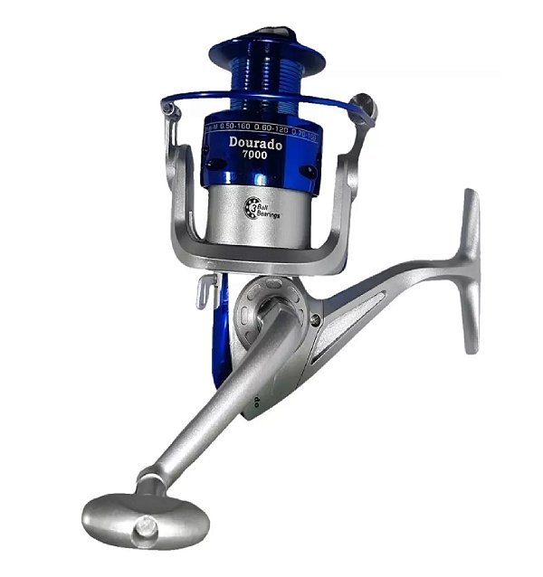 Molinete de Pesca Sahara Dourado 3 Rolamentos Drag 5 KG Tamanhos 3000 4000 5000 6000 7000 Corpo e Manivela de Grafite Cor Azul com Prata