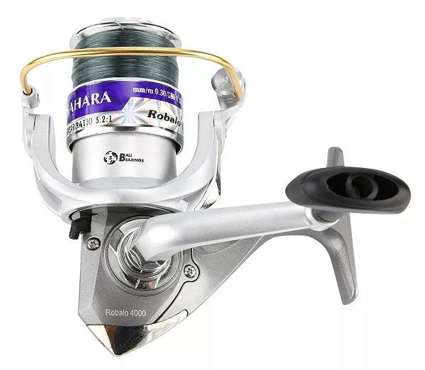 Molinete de Pesca Sahara Robalo com Linha 3 Rolamentos Drag 5 KG Tamanhos 3000 4000 5000 6000 7000 Corpo e Manivela de Grafite Cor Prata