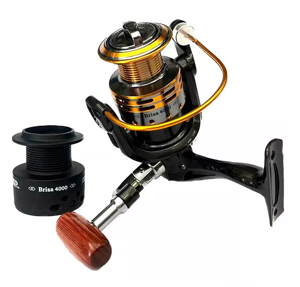 Molinete de Pesca Sahara Brisa 5 Rolamentos Drag 8 KG Tamanhos 3000 4000 5000 6000 7000 Carretel de Alumínio Cor Cinza com Detalhes Dourado