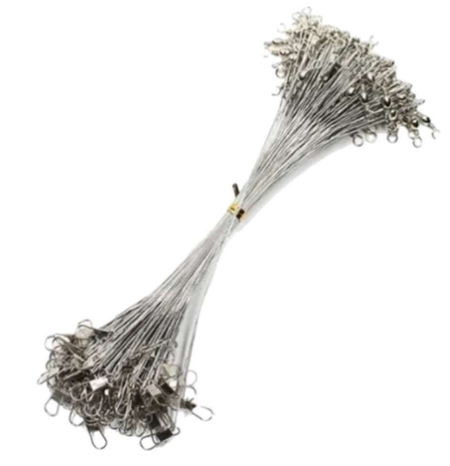 Encastoado/Chicote Leader Pesca Empate com Snap em aço inoxidável e Girador 50 Unidades Variações 4' 6' 9' 12 Lbs